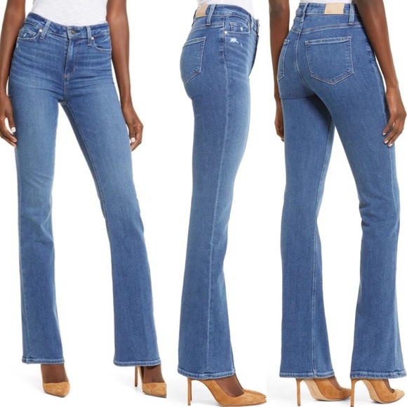 PAIGE Denim - NEW • PAIGE • Transcend Laurel Canyon High Waist Flare Jeans On Rocks Distressed